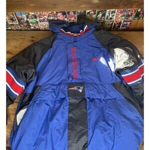 Vintage NFL Pro Line Starter Jacket New England Patriots 1/4 Zip Hooded 90s M XL